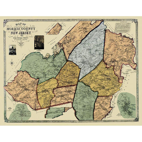 Morris New Jersey Landowner - Shields 1853 Black Modern Wood Framed Art Print with Double Matting by Shields