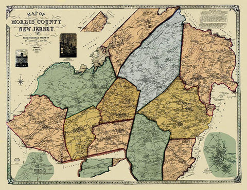 Morris New Jersey Landowner - Shields 1853 White Modern Wood Framed Art Print with Double Matting by Shields