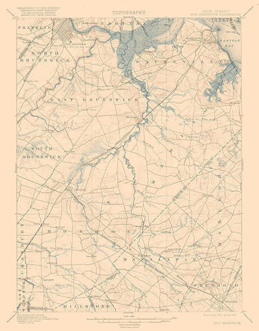 New Brunswick New Jersey Quad - USGS 1901 Black Ornate Wood Framed Art Print with Double Matting by USGS