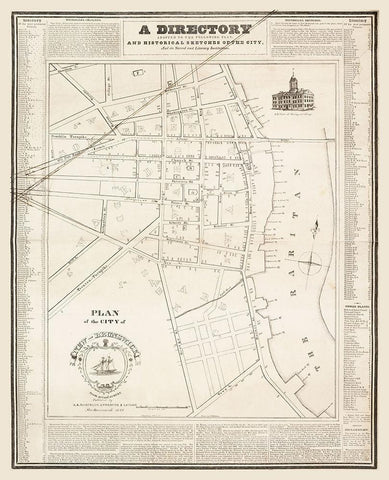 New Brunswick New Jersey - Marcelus 1829  Black Ornate Wood Framed Art Print with Double Matting by Marcelus