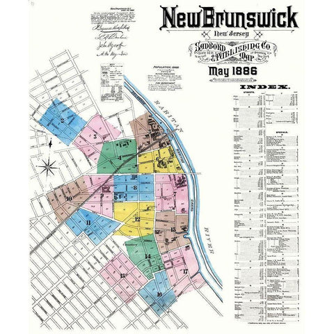 New Brunswick New Jersey - Sanborn 1886 Black Modern Wood Framed Art Print by Sanborn
