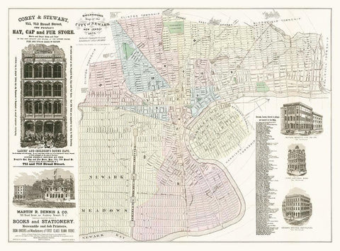 Newark New Jersey - Holbrooks 1879  Black Ornate Wood Framed Art Print with Double Matting by Holbrooks