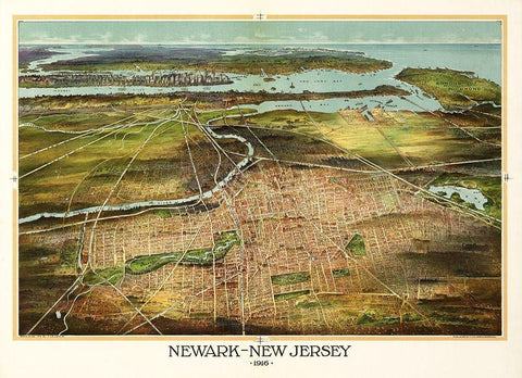 Newark New Jersey - Landis 1916  White Modern Wood Framed Art Print with Double Matting by Landis