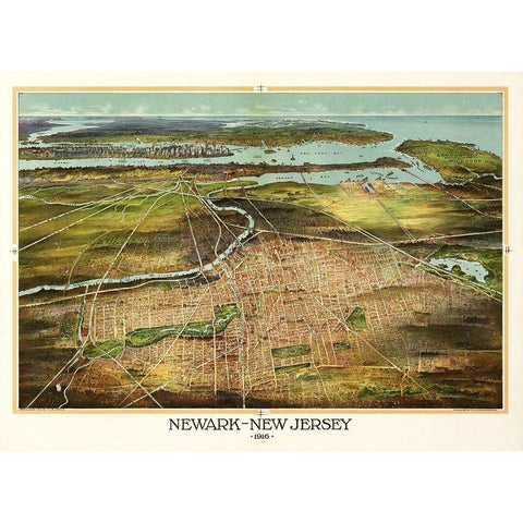 Newark New Jersey - Landis 1916  Black Modern Wood Framed Art Print with Double Matting by Landis