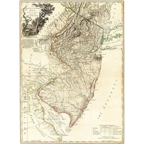 New Jersey - Faden 1778  Black Modern Wood Framed Art Print with Double Matting by Faden