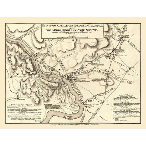New Jersey General Washington Operations - Faden 1777  White Modern Wood Framed Art Print by Faden