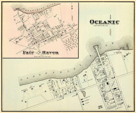 Oceanic, Fair Haven New Jersey Landowner Black Ornate Wood Framed Art Print with Double Matting by Woolman