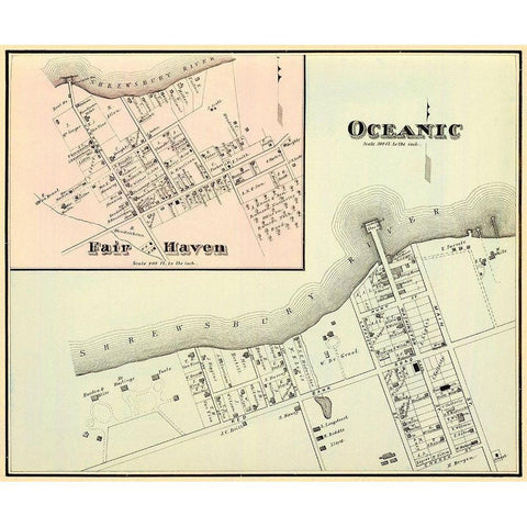 Oceanic, Fair Haven New Jersey Landowner Gold Ornate Wood Framed Art Print with Double Matting by Woolman