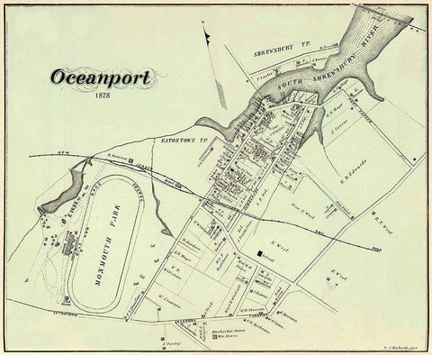 Oceanport New Jersey Landowner - Hubard 1878 Black Ornate Wood Framed Art Print with Double Matting by Hubard