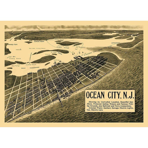 Ocean City New Jersey - Taylor 1903 Black Modern Wood Framed Art Print with Double Matting by Taylor