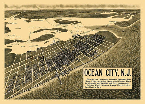 Ocean City New Jersey - Taylor 1903 White Modern Wood Framed Art Print with Double Matting by Taylor