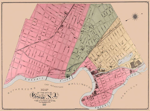 Passaic New Jersey - Wise 1897 Black Ornate Wood Framed Art Print with Double Matting by Wise