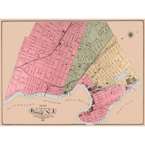 Passaic New Jersey - Wise 1897 Black Modern Wood Framed Art Print by Wise