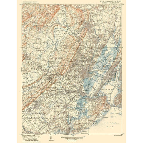 Passaic New Jersey New York Quad - USGS 1905 Gold Ornate Wood Framed Art Print with Double Matting by USGS