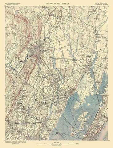 Paterson New Jersey Quad - USGS 1887 White Modern Wood Framed Art Print with Double Matting by USGS