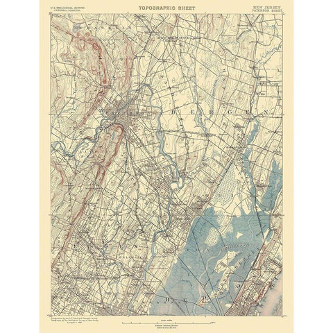 Paterson New Jersey Quad - USGS 1887 White Modern Wood Framed Art Print by USGS