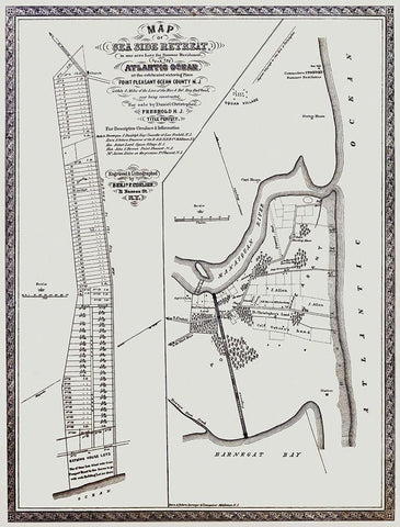 Point Pleasant New Jersey Landowner - Corlies 1858 Black Ornate Wood Framed Art Print with Double Matting by Corlies
