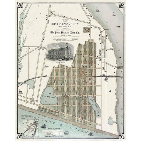 Point Pleasant New Jersey Landowner - 1880 Black Modern Wood Framed Art Print with Double Matting by Land Co