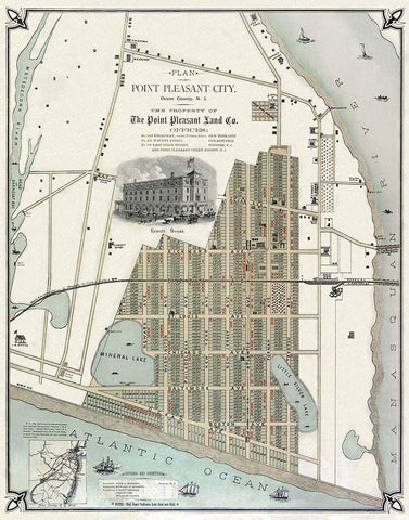 Point Pleasant New Jersey Landowner - 1880 Black Ornate Wood Framed Art Print with Double Matting by Land Co