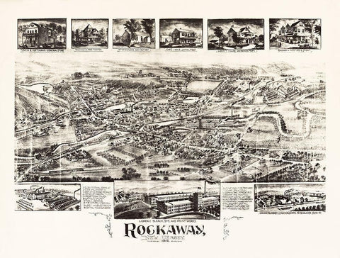 Rockaway New Jersey - Bailey 1902  Black Ornate Wood Framed Art Print with Double Matting by Bailey