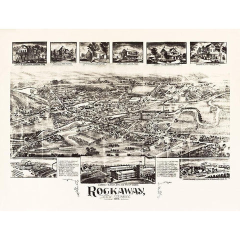Rockaway New Jersey - Bailey 1902  Gold Ornate Wood Framed Art Print with Double Matting by Bailey