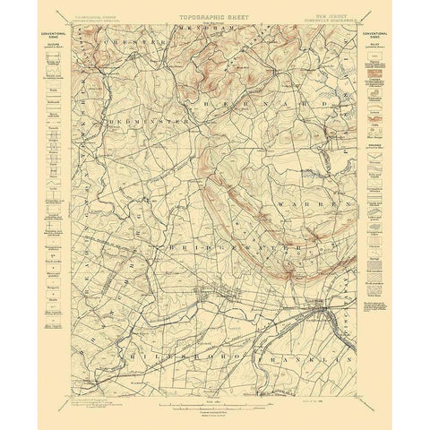 Somerville New Jersey Quad - USGS 1898 White Modern Wood Framed Art Print by USGS
