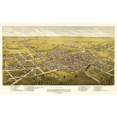 Somerville New Jersey - Fowler 1882  White Modern Wood Framed Art Print by Fowler