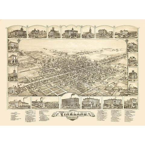 Vineland New Jersey - Bailey 1885  Gold Ornate Wood Framed Art Print with Double Matting by Bailey