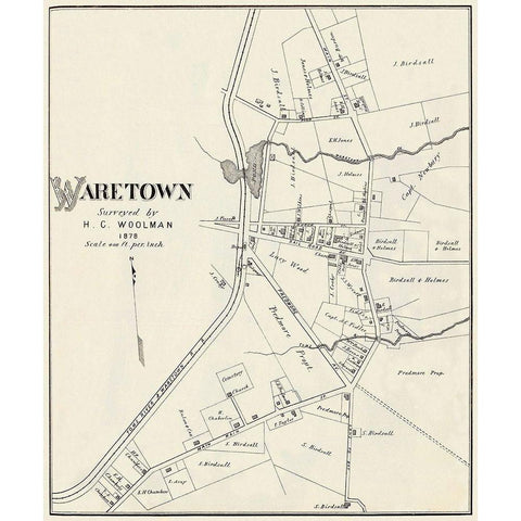 Waretown New Jersey Landowner - Woolman 1878 Gold Ornate Wood Framed Art Print with Double Matting by Woolman
