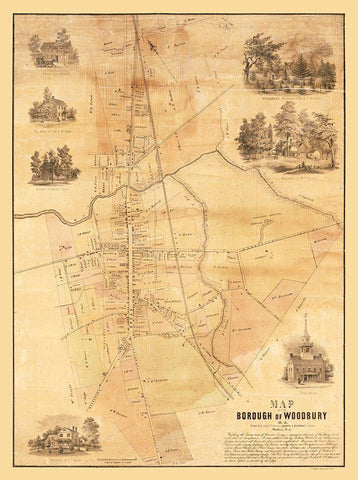 Woodbury New Jersey - Pierson 1854  Black Ornate Wood Framed Art Print with Double Matting by Pierson