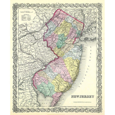 New Jersey - Colton 1856 Black Modern Wood Framed Art Print with Double Matting by Colton