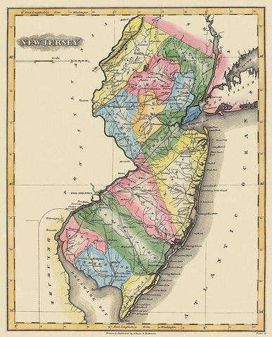 New Jersey - Lucas 1823 Black Ornate Wood Framed Art Print with Double Matting by Lucas