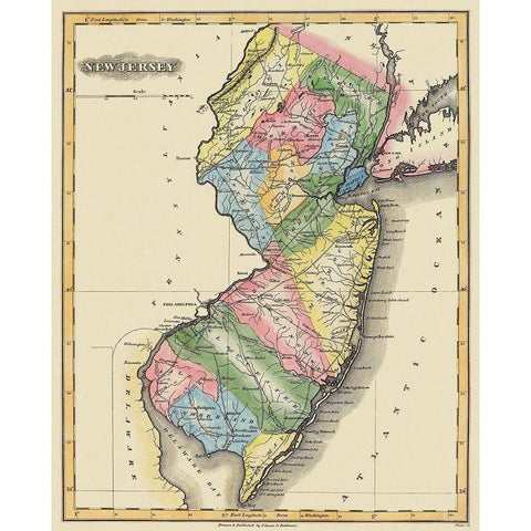 New Jersey - Lucas 1823 Black Modern Wood Framed Art Print with Double Matting by Lucas