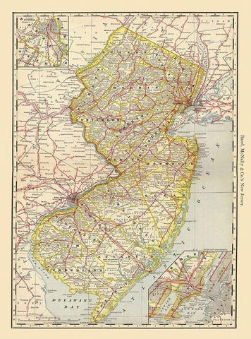 New Jersey - Rand McNally 1879 Black Ornate Wood Framed Art Print with Double Matting by Rand McNally