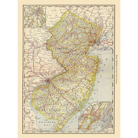 New Jersey - Rand McNally 1879 Black Modern Wood Framed Art Print with Double Matting by Rand McNally
