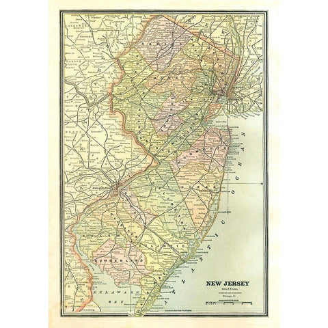 New Jersey - Cram 1886 Gold Ornate Wood Framed Art Print with Double Matting by Cram