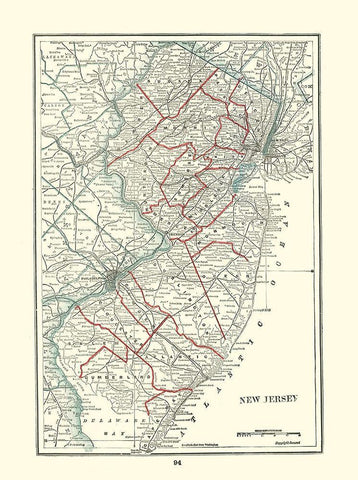 New Jersey - Rathbun 1893 White Modern Wood Framed Art Print with Double Matting by Rathbun