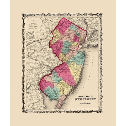 New Jersey - Johnson 1860 White Modern Wood Framed Art Print by Johnson