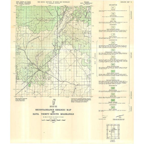 Datil Quad New Mexico Mines - Willard 1958 White Modern Wood Framed Art Print by Willard