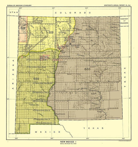 New Mexico - Hoen 1896 Black Ornate Wood Framed Art Print with Double Matting by Hoen