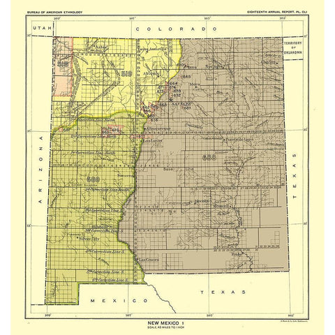 New Mexico - Hoen 1896 Black Modern Wood Framed Art Print with Double Matting by Hoen
