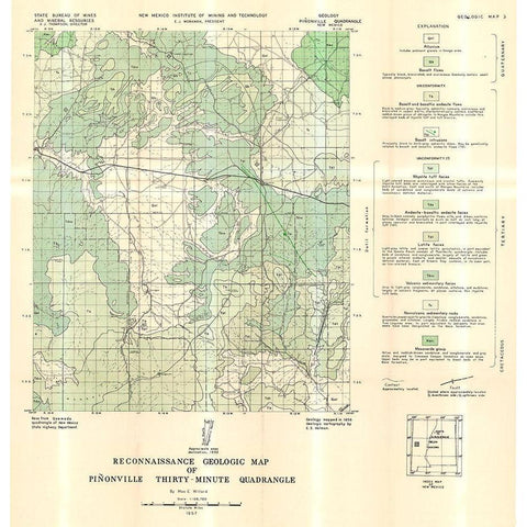 Pinonville Quad New Mexico Mines - Willard 1957 Gold Ornate Wood Framed Art Print with Double Matting by Willard