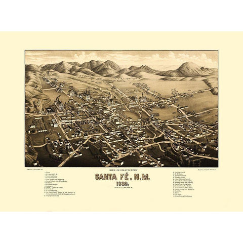 Santa Fe New Mexico - Stoner 1892 White Modern Wood Framed Art Print by Stoner