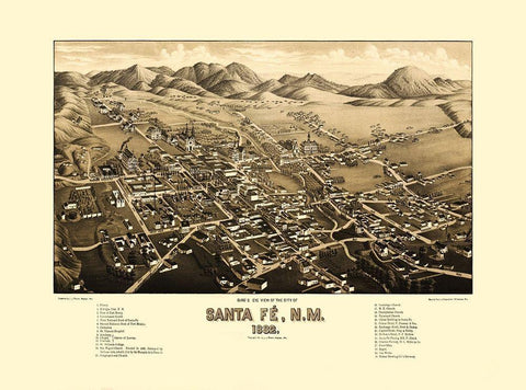 Santa Fe New Mexico - Stoner 1892 Black Ornate Wood Framed Art Print with Double Matting by Stoner