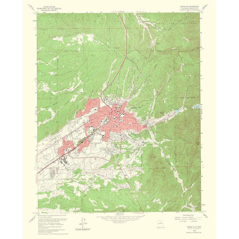 Santa Fe New Mexico Quad - USGS 1964 Gold Ornate Wood Framed Art Print with Double Matting by USGS
