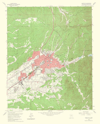 Santa Fe New Mexico Quad - USGS 1964 Black Ornate Wood Framed Art Print with Double Matting by USGS