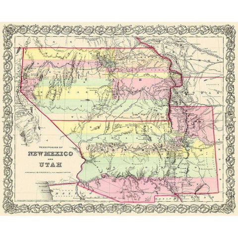 New Mexico, Utah Territories - Colton 1856 Black Modern Wood Framed Art Print with Double Matting by Colton