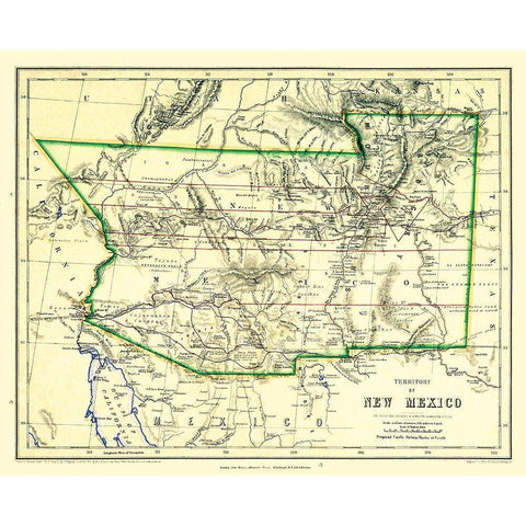 New Mexico Territory - Johnston 1857 White Modern Wood Framed Art Print by Johnston