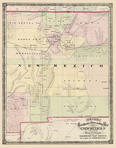 New Mexico Territory - Cram 1875 White Modern Wood Framed Art Print with Double Matting by Cram