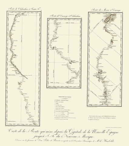 New Mexico Routes - von Humbolt 1807 Black Ornate Wood Framed Art Print with Double Matting by von Humbolt